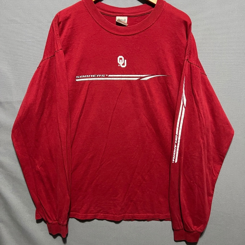 Anvil Oklahoma Sooners Long Sleeve T-Shirt Mens XL Red Vintage OU Logo NCAA